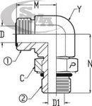 1/4 MALE OFS X 1/4 MALE O-RING BOSS 90 DEG; - STRAIGHT THREAD ELBOW - STEEL
